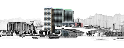 Architect's impression of riverside flats, by GM+AD Architects